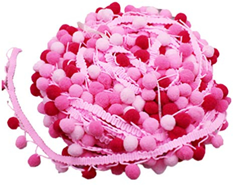 Pompom Girlande Bommelband 4.5m DIY Scrapbooking Näharbeiten Borte Basteln Nähen Dekorieren Für Kleid Schal Hut Vorhang Party Ostern (Rosa)