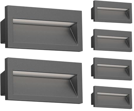 ledscom.de 6 Stück LED Wandeinbauleuchte NOLA, Downlight für außen, IP54, anthrazit matt, 140 x 70mm, warmweiß