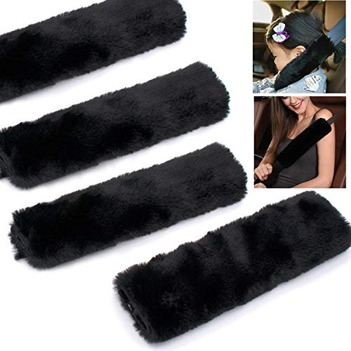 POTUANOT 4 Pièces Ceinture de Sécurité Couverture Épaulières en Simili Peau de Mouton Douce,Ceinture de Securite Enfant de Voiture pour Les Enfants Protéger Cou