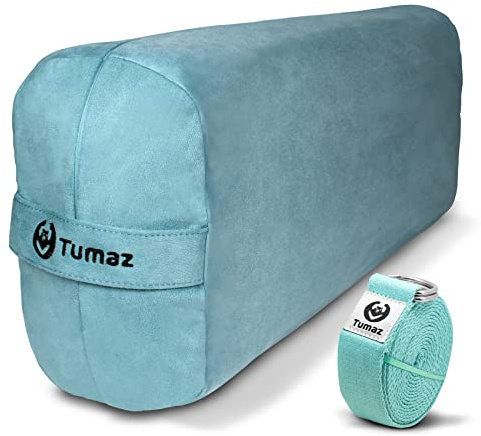 Tumaz Yoga Bolster Set - Rectangular Bolster Pillow for Restorative Yoga, Soft Meditation Pillow with Carry Handle and 8-Feet Strap, Machine Washable Cover