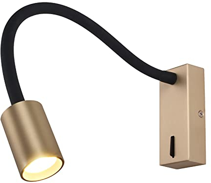 DAWALIGHT Lámpara Lectura de Pared Apliques Cama Con Interruptor 5W 3000K Blanco Cálido LED Flexible para Interiores Dormitorio Salon Hotel Estudio, Aluminio, Negro+Latón