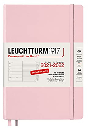 LEUCHTTURM1917 363649 Wochenkalender und Notizbuch 2022 Hardcover Medium (A5), 18 Monate, Puder, Deutsch