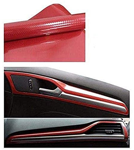 6D Kohlefaser Auto Aufkleber, Carbon Folie Selbstklebend Hochglanz Antifouling Und Anti-UV Autofolie Vinyl Wrap Lackschutzfolie DIY Klebefolie Film Dekor (Rot,50 * 100 cm)