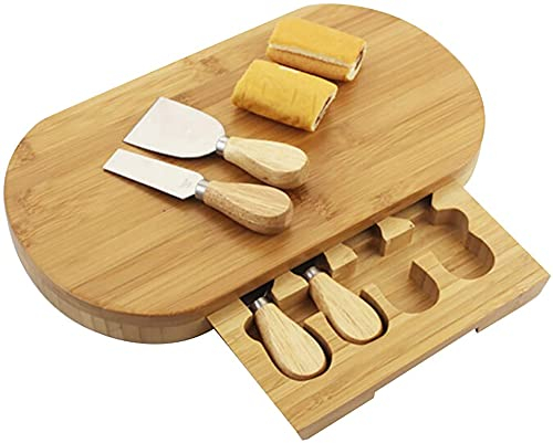 YRHH Tablas de Cortar de Queso de Estilo japonés con Juego de Cuchillos Cajón extraíble Tabla de Cortar de Queso de Madera Juego de Servir Herramientas de Cocina