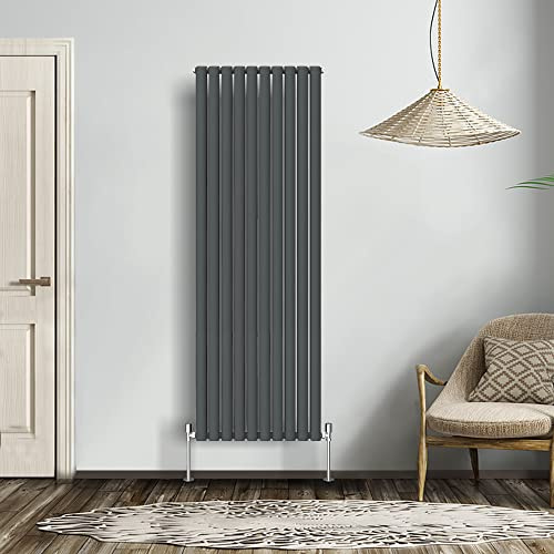 NRG Anthracite 1800x590mm Vertical Column Double Oval Panel Radiator | Mild Steel, Radiator Wall Mounted, High Heat Output, Central Heating Compatible, for Living Room, Kitchen, Bedroom, Home