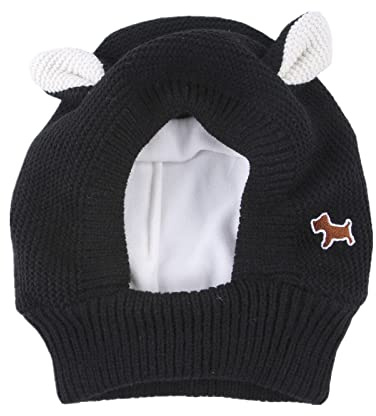 Gestrickte Hundemützen, Winter Haustier Hund Ohrenschützer Ohrenwärmer Abdeckungen Lärmschutz Hundekopf Wrap Kaninchen Kostüm Ruhige Ohren für mittelgroße Hunde Katzen (SCHWARZ)