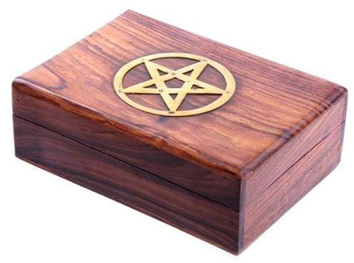Generisch Sheesham Holz Gothic Esoterik Schachtel Truhe Schmuckdose mit Pentagramm