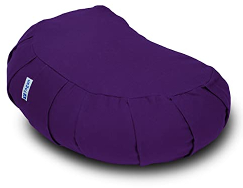 Yogan Crescent Yoga Cushion/Meditation Cushion | Natural Buckwheat Hulls Filling | Outer Cover (Could be Removed and Washed) - Made of 100% Organic Cotton (Royal Purple)