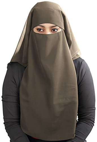 MyBatua 3 lager Saudi Niqab i andningsbar Georgette, grossistpris, 1 st ansikte slöja NQ-003, Mörk brungrå, One Size