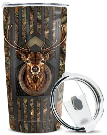 winorax Hirschjagdbecher, 567 g, Jäger-Geschenke für Männer, Jäger, doppelwandig, vakuumisoliert, Thermosbecher, Reise-Kaffeetasse mit Deckel, Tassen, Geschenk für Männer, Frauen, Vater, Papa