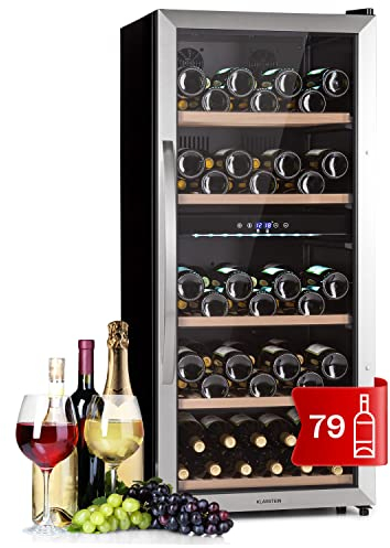 KLARSTEIN Cantinetta Vino, Cantinetta Vino Refrigerata a Zona Doppia per Interno/Esterni, Frigo Bar, Cantina Vino con Vetrina, Mini Bar, Frigo Vino con Illuminazione LED, 5-18 gradi C, 79 Bottiglie