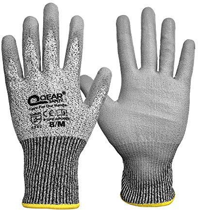 QEARSAFETY Lot de 10 paires de gants de travail légers de niveau 3, doublure en fil HPPE, paume fine enduite de polyuréthane, respirants, confortables, assemblage, DYI, 9/L