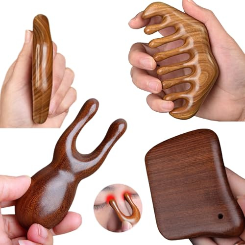 MIUPOO Holz Gua Sha manuelle Massage Board Kits,gesichts kopfhaut cellulite massagegerät,Körper massage roller,Triggerpunkt Massagegerät,3 Stück