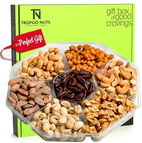 Tropgo 7 Sections Mixed Nuts Gift Set - Almonds, Walnuts, Honey Glazed Peanuts, Cashews, Honey Glazed Pecans, Pistachios, and Mixed Nuts - Party Gift Sets for Men and Women in Gift Box