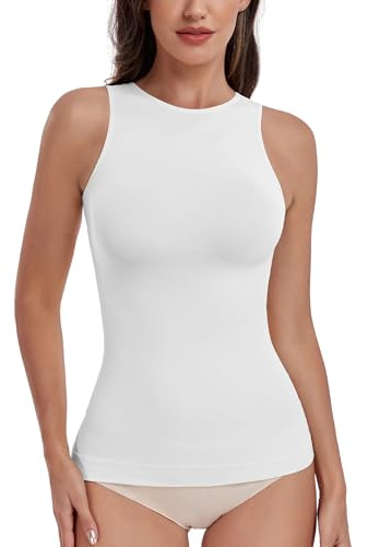 EUYZOU Women Shapewear Tummy Control Tank Tops Seamless Compression Tops Body Shaper Camisole, White M