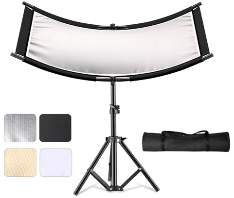 Soonpho Clamshell Light Reflector U Shape U Form Diffuser Kit 110x50cm Large Curved Light Reflector with Carrying Bag,U Shape Curved Reflectors,Black/White/Gold/Silver(Includes Bracket)