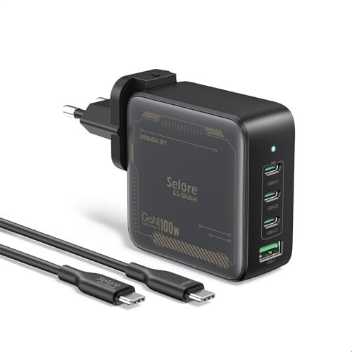 100W USB C Ladegerät 4-Ports GaN Schnellladegerät, PD3.0 USB C Netzteil PPS Ladegerät, für MacBook Pro 16/15/14/13 Zoll, iPad Pro, iPhone 17/16/15/14/13, Galaxy S24/S23, HP, Dell, ThinkPad