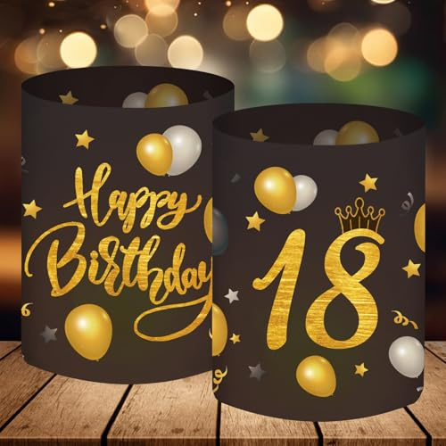 12 Windlicht Tischdeko, 18 Jahre Happy Birthday Deko, Stimmungsvolle Tischdeko 18. Geburtstag Junge Mädchen, 18ter Geburtstag, Schön DASS Du Da Bist, für Teelichter oder Kerzen