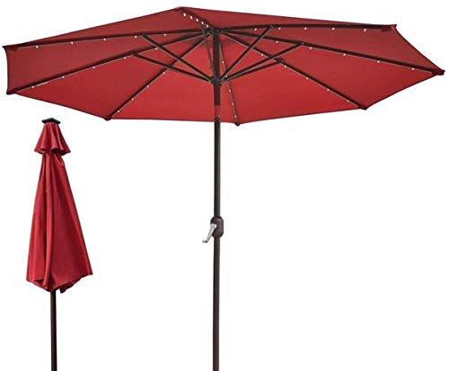 RajoNN Sonnenschirme für den Außenbereich, Sonnenschirme, Solarlicht-Regenschirm, Marktterrasse, LED-Regenschirme im Freien, selbstaufladender LED-Gartenschirm, 3 m (Größe: Rot)