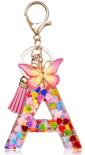 OSDUE Schlüsselanhänger für Damen, Alphabet Schlüsselanhänger, Mädchen Schlüsselanhänger, Rosa Schlüsselanhänger, Schmetterling Schlüsselanhänger Buchstabe für Frauen Mädchen Geburtstag Geschenke