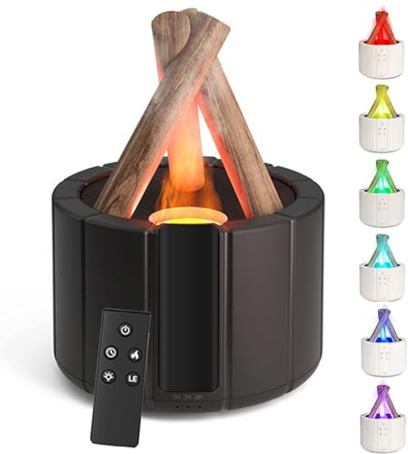 Bonfire Diffuser - 2024 Best Bonfire Humidifier, Lagerfeuer Diffusor, 7 LED Aroma Diffuser Ätherische Öle Luftbefeuchter, Timer & Automatische Abschaltung, Cool Mist Luftbefeuchter für Haus (Schwarz)