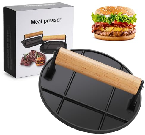 sukudon hamburgarpress, 12,7 cm rund rostfritt stål hamburgare smasher i rostfritt stål för professionella hamburgare med värmebeständigt handtag, lätt att rengöra