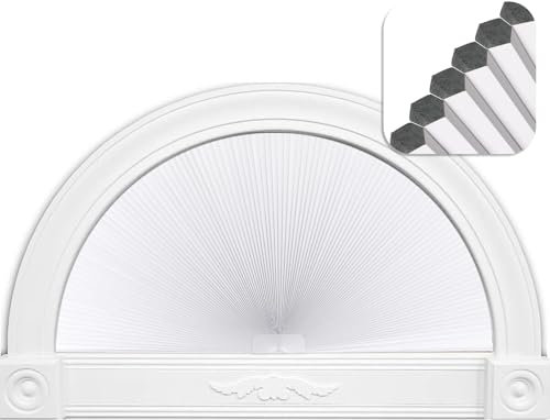 LUCKUP Bogen-Fensterschutz, Verdunkelung, Halbkreis, Plissees (Radius: 91,4 cm), Halbmond-Fensterschirme, schnurlos, halbrund, zellulär, einfach zu schneiden und zu installieren