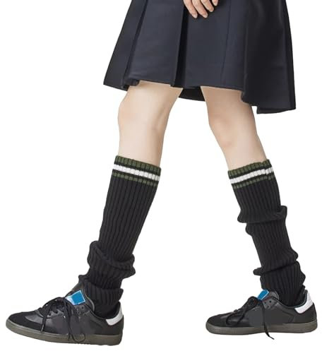 PTILSERY Gestreifte Beinstulpen, gestrickte Beinstulpen, Gothic, Häkelsocken, Schuhüberzüge, JK Uniform, Mittelschlauchsocken
