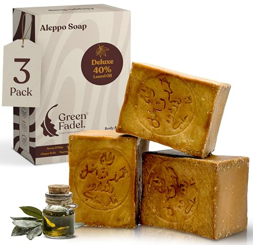 Aleppo tvål Original 3 x 200 g (Deluxe) 40% lagerbärsolja, 60% olivolja, olivoljetvål, naturlig kärntvål, handgjord, vegansk, för ansikte & kropp