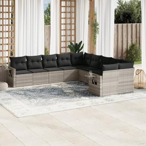 Juroupi 10-TLG. Garten-Sofagarnitur mit Kissen GartenmöBel Set Lounge GartenmöBel Lounge MöBel Outdoor Gartengarnitur Hellgrau Poly Rattan - 3220711
