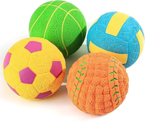 SCHITEC Quietschendes Hundespielzeug, interaktive Hundebälle mit Quietscher für kleine Hunde, 5,1 cm, weiches Latex-Gummi, federnd, Apportierspielzeug, 4 Stück