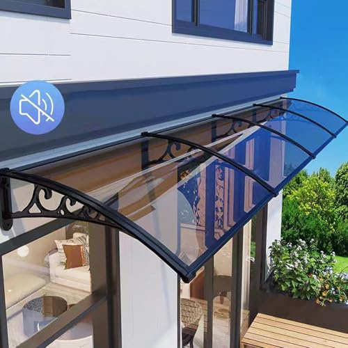 Marquise de Porte d’Entrée en Polycarbonate Anti-Uv à 99%,Auvent de Porte et Fenêtres Contre la Pluie,Auvent de Véranda de Jardin Extérieur,60/80/100/120/150 Cm en Option (80x250cm/32x98,Black)