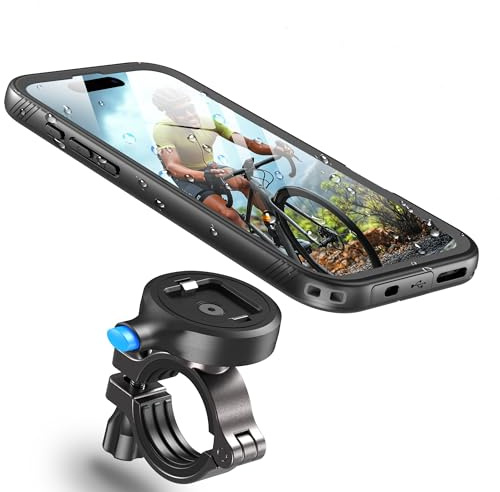 Cozycase Vattentät Cykelfäste för iPhone 16 Pro – Stöldskydd med 1S Snabbkoppling – Avtagbart Metall/Aluminium-fäste för Motorcykel, MTB & Landsvägscykel
