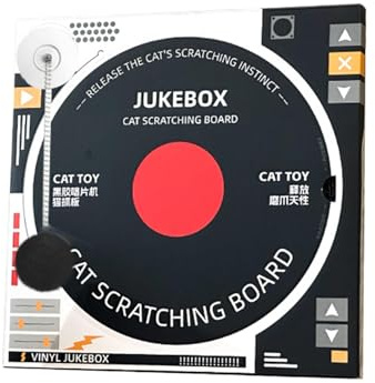 Qkbuza - Alfombra para rascar para gatos de interior, tabla de rascar para gatos, gato de gira-disco retro atrapado, alfombra rasca para muebles de protección del gato, alfombra de rascar de cartón