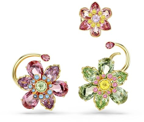 Swarovski Orecchino ear cuff Idyllia, Set (3), Design asimmetrico, Taglie miste, Fiore, Multicolore, Bagno tono oro, One Size, Cristallo, Zirconia cubica