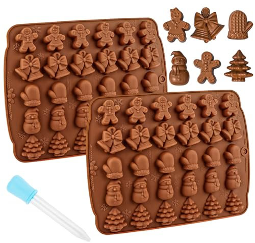 2 Stück Schokoladenform Silikon,Antihaftbeschichtung Silikonform Schokolade,Weihnachten Silikonformen，Backformen，für DIY Nüsse Schokolade Backen，Praline Süßigkeiten，Wiederverwendbare