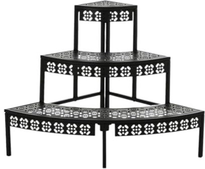 Supporto per piante a semicerchio in metallo a 3 livelli per vasi da fiori nero con design a gradini per scale mensola angolare per fioriere e fiori