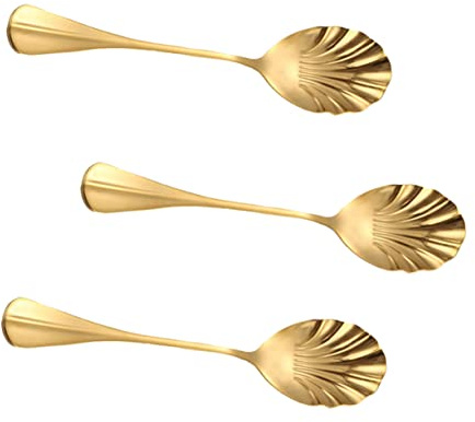 Cabilock 3stücke Edelstahl Löffel Mit Muschel-design Mit Langem Griff Für Kaffee Milchtee Und Cocktails Polierte Oberfläche Rostfrei Für Drinks Und Desserts Gold