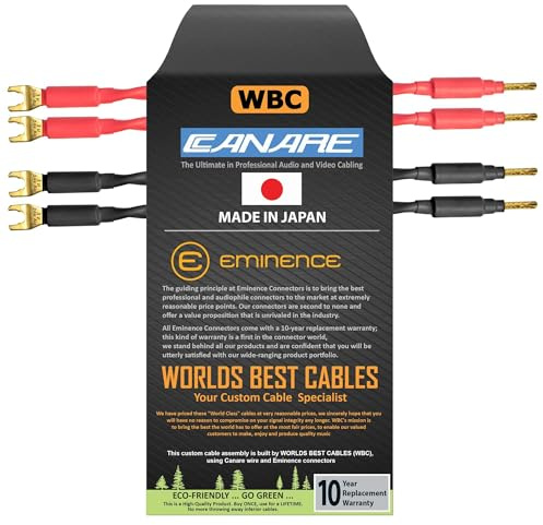 WORLDS BEST CABLES 4 Units - 15 CM - Canare 4S11 – Audiophile Grade - 11AWG - HiFi Speaker Jumper Cable Terminated with Gold Banana to Spade Connectors