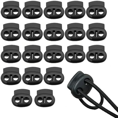 Cord Locks Set Toggles for Drawstrings, Dual-Hole Plastic Toggles, Secure Drawstring Cord Fasteners, Ideal for Blind Cord Device, Roller Blind Chain Connectors,2.3x2cm Black Cord Lock,20 Pack