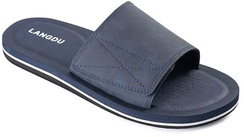 LANGDU Herrtofflor sandaler justerbar lätt toffel flip flops, BLÅ, 41.5 EU