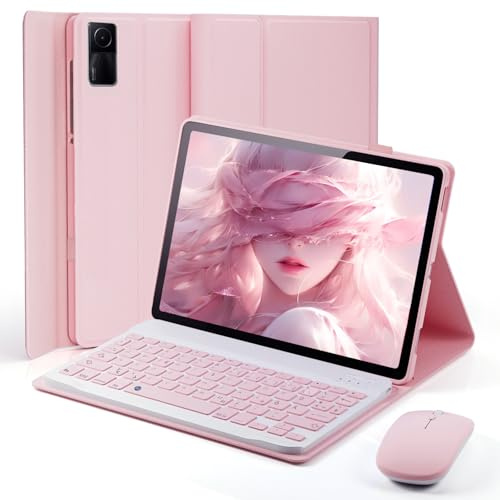 für Xiaomi Redmi Pad 2 (2025) 11 Zoll / Xiaomi Redmi Pad SE (2023) 11 Zoll Hülle mit aufladbarer kabellose Bluetooth Deutsche Tastatur (QWERTZ) und Maus, Schutzhülle mit Stifthalter Keyboard case
