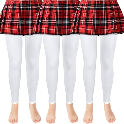 ouhos Lot de 3 collants de ballet pour fille - Sans pieds - Opaques - Blanc et noir - Très résistants - Pour enfants - Taille 100-170 (FR/ES, Âge, 11 ans, 13 ans, Taille normale, Blanc)
