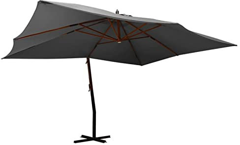 Grand parasol déporté vert de 4 x 3 m avec poteau en bois pour extérieur, jardin, piscine, plage