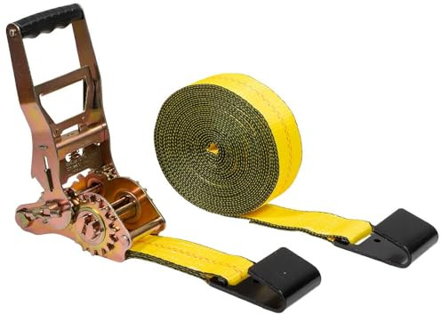 Mytee Products 4 x30' Self-Tensioning Ratchet Tie Down Straps with Flat Hooks - 5,400 Lbs WLL - Heavy Duty Tie Down Ratchet Straps for Flatbed, Truck, Trailers, Cargo, Pickup - Yellow