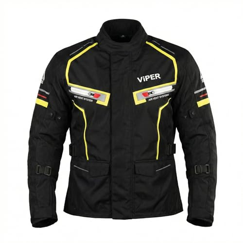 ViPER Speed 10 Textile Motorcycle Jacket Lightweight Summer Motorbike Jacket High Visibility Breathable & Waterproof Bike Rider Sports Racing (UK, Alpha, M, Regular, Regular, Black/Fluo)