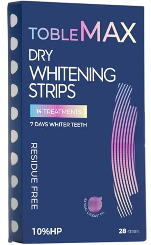 TobleMAX Teeth Whitening Strips-14 Days Treatment with Non-Slip, Residue Free Technology - Affordable Enamel Care, 10% Hydrogen Peroxide with Natural Coconut Oil Infused to Reduce Sensitivity.