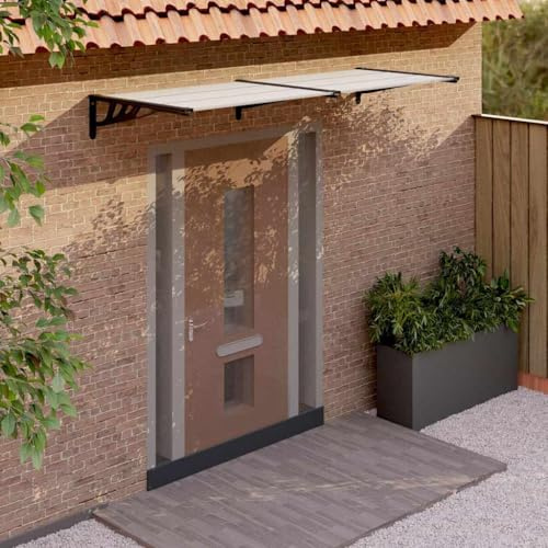 Auvent de Porte Extérieur, Marquise de Porte en Polycarbonate Transparent et Noir, Cadre Aluminium Résistant, Store Extérieur Terrasse et Entrée, Protection Contre Pluie/Neige,239 x 90 x 27.5 cm