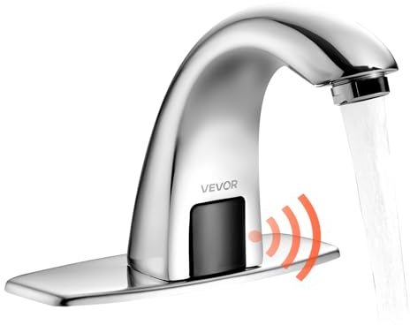 VEVOR Robinet Automatique sans Contact, Mitigeur Lavabo à Capteur de Mouvement, Mélangeur d’Eau Chaude et Froide Température Réglable, pour Tuyau 9,5 mm, Bar Cuisine Salle de Bain, Chromé Argenté