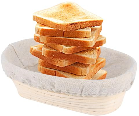 à pain de forme ovale, 25 x 15 x 8,5 cm, bol à pâte en rotin, avec doublure en tissu de lin pour la fabrication artisanale du pain pour boulangers professionnels et amateurs